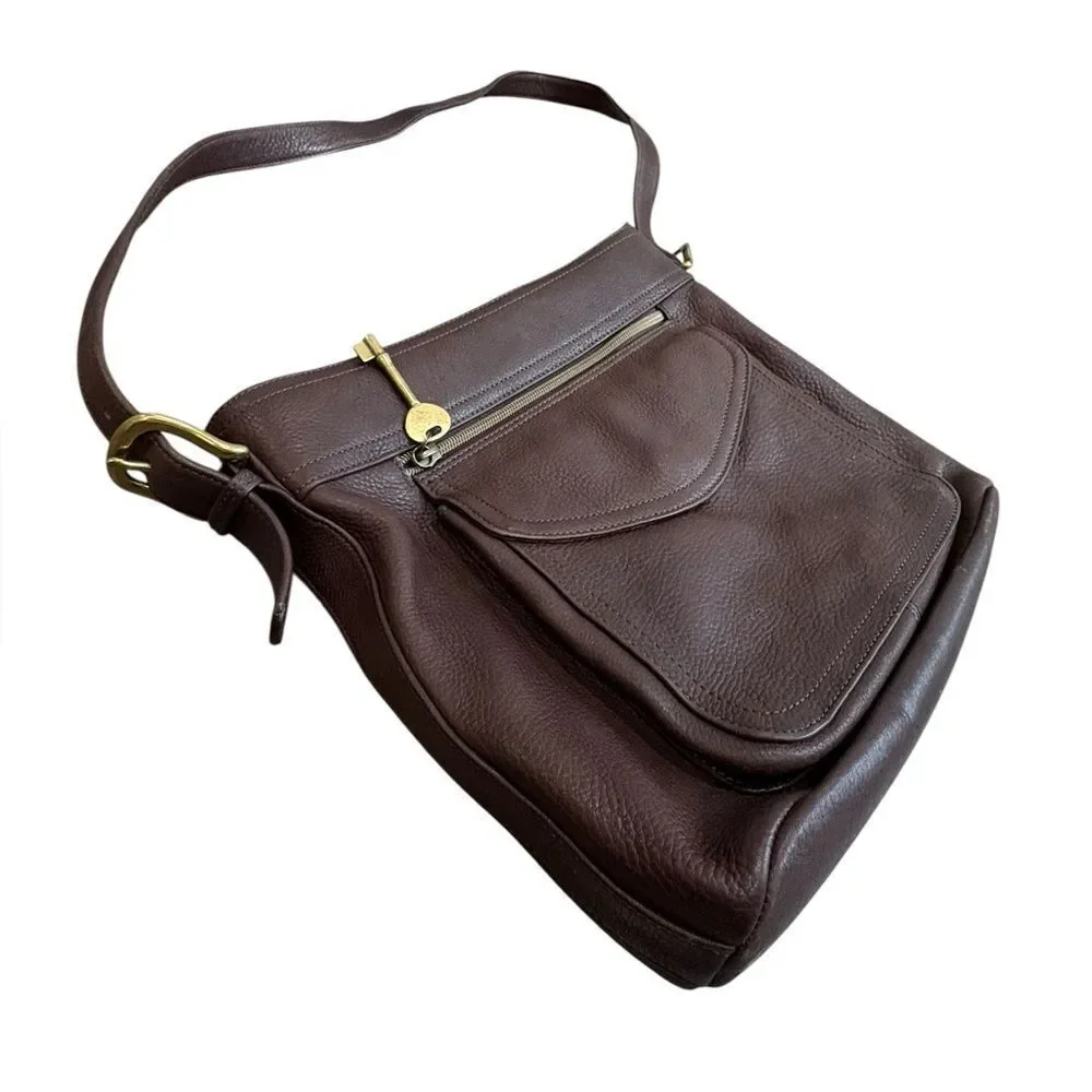 Fossil Leather Shoulder Bag Brown Style 75082 Key Charm Adjustable Strap